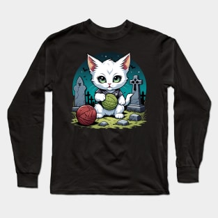 Creepy Kitten at Graveyard Long Sleeve T-Shirt